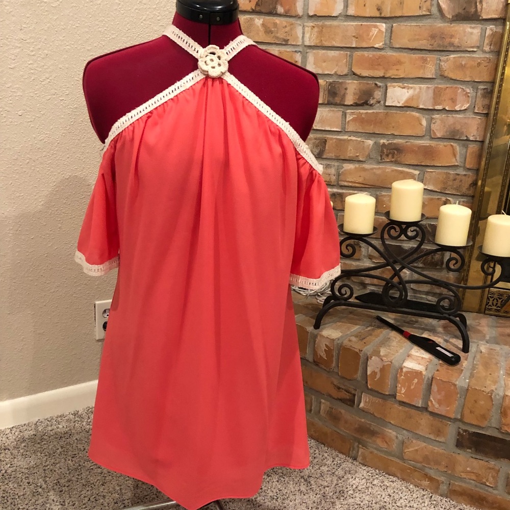 Coral cold shoulder dress, size small